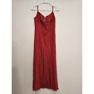 H&M Women's Red Crinkled Midi Dress  Sleeves Size Small